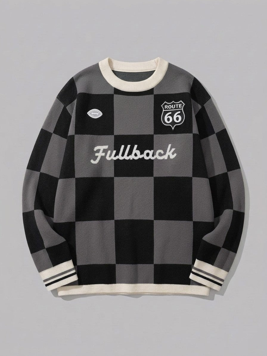 Sabbioneta Men's Checkerboard Knit Sweater — blackgrey — packshot