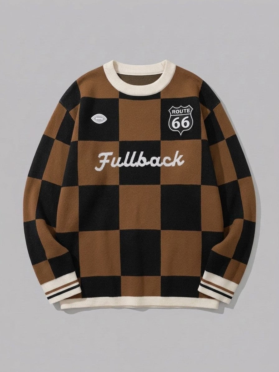 Sabbioneta Men's Checkerboard Knit Sweater — brownblack — packshot