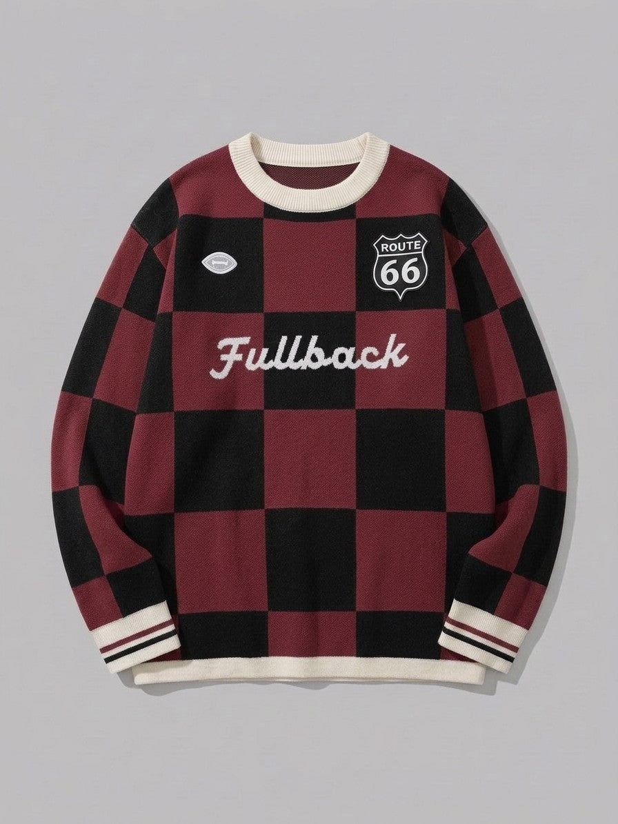 Sabbioneta Men's Checkerboard Knit Sweater — burgundyblack — packshot