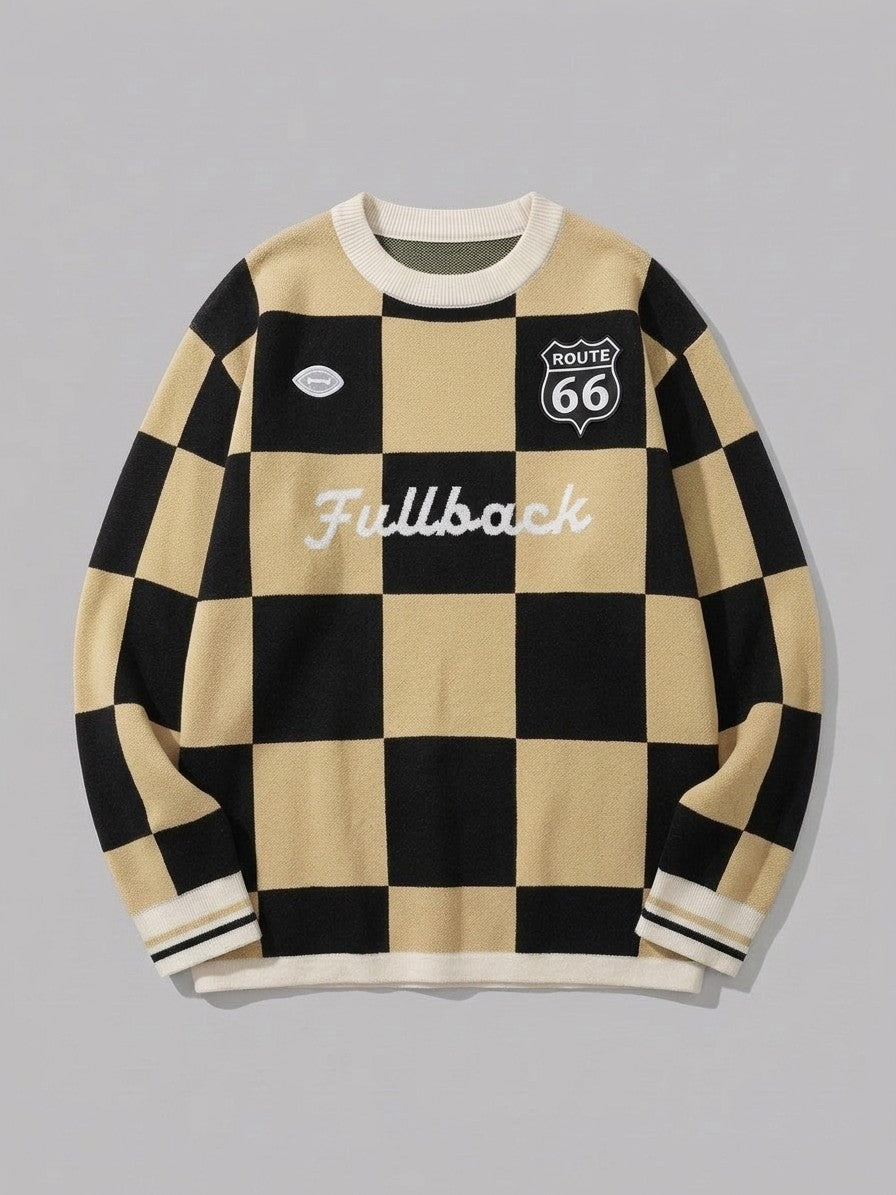 Sabbioneta Men's Checkerboard Knit Sweater — champagneblack — packshot