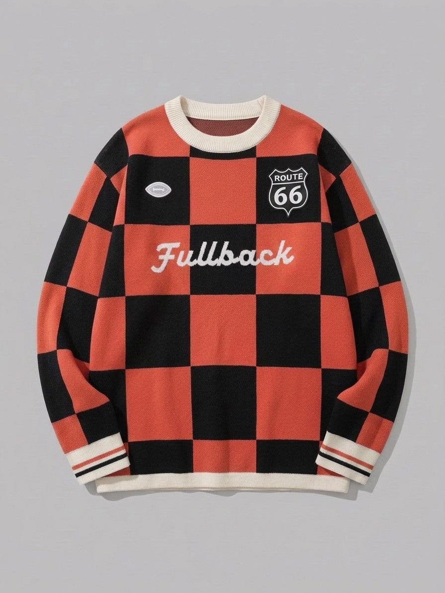 Sabbioneta Men's Checkerboard Knit Sweater — coralredblack — packshot