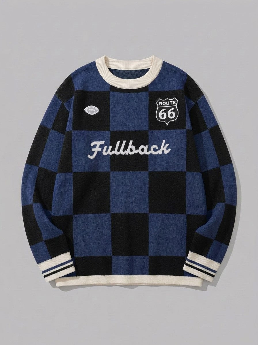 Sabbioneta Men's Checkerboard Knit Sweater — darkblueblack — packshot