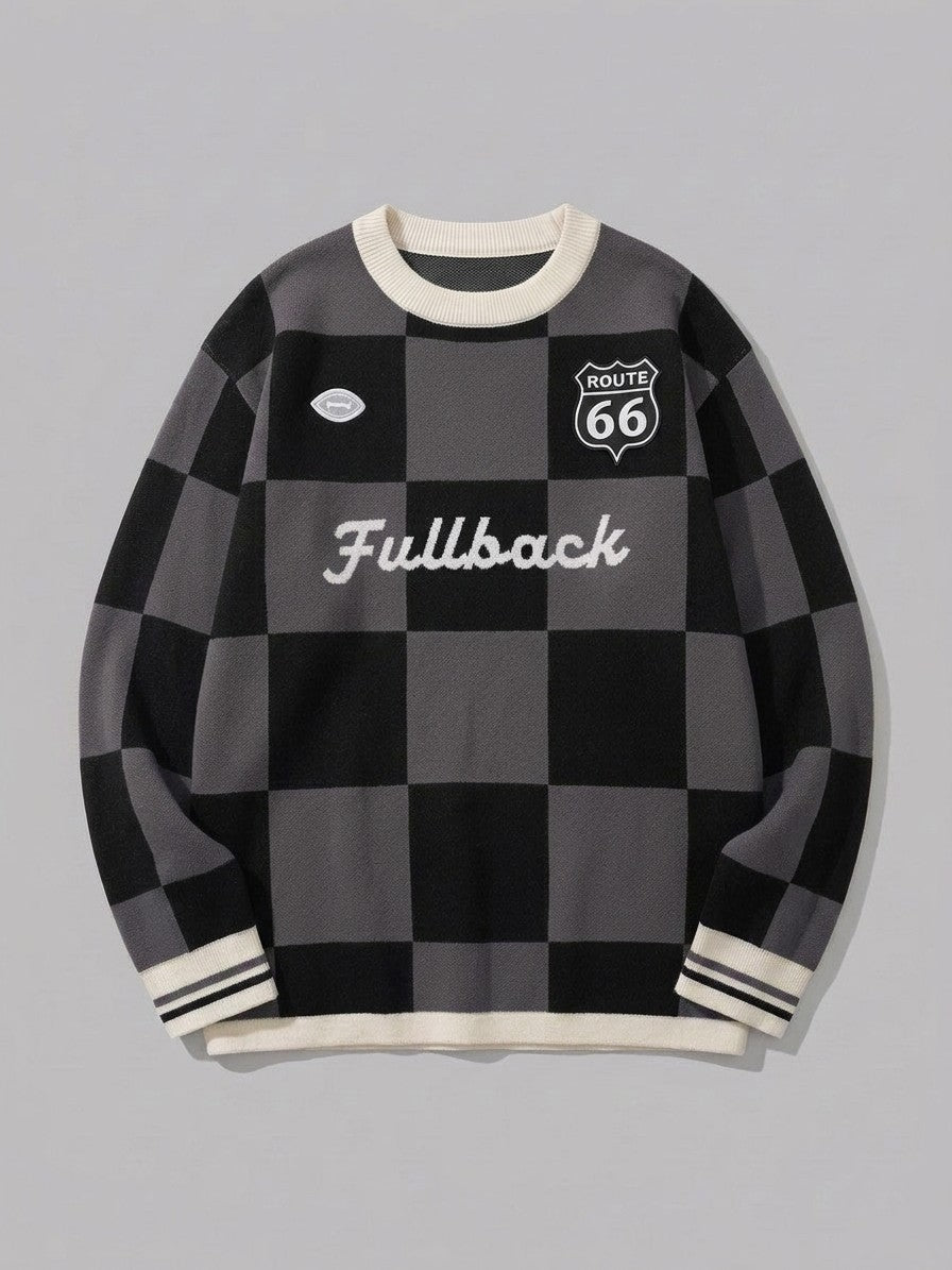 Sabbioneta Men's Checkerboard Knit Sweater — darkgreyblack — packshot