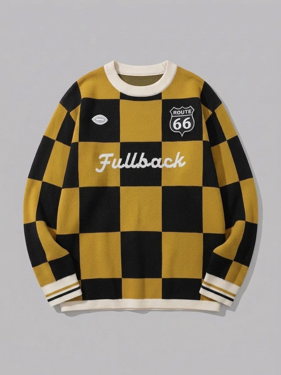 Sabbioneta Men's Checkerboard Knit Sweater — goldblack — packshot