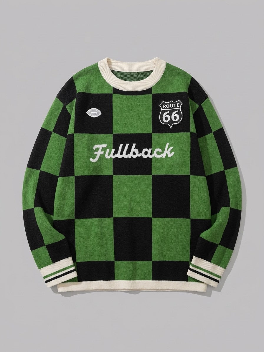 Sabbioneta Men's Checkerboard Knit Sweater — greenblack — packshot