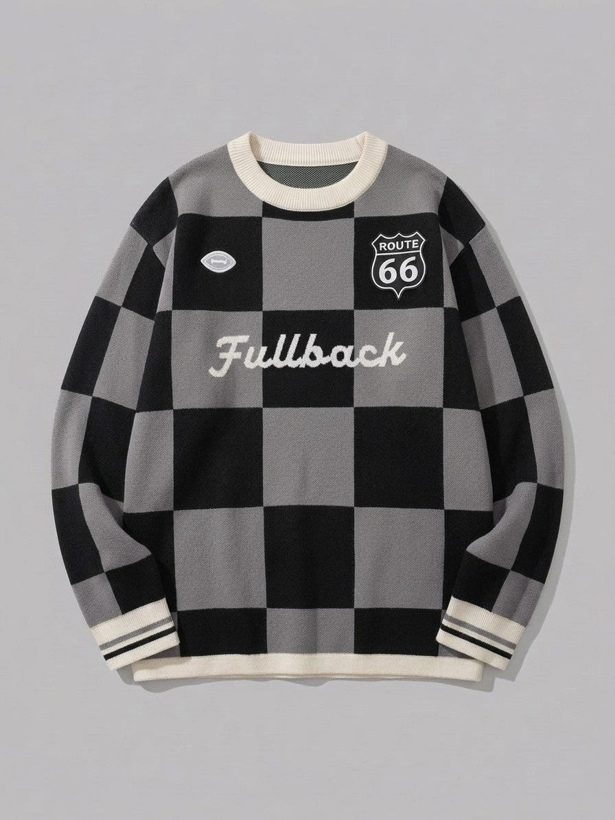 Sabbioneta Men's Checkerboard Knit Sweater — greyblack — packshot