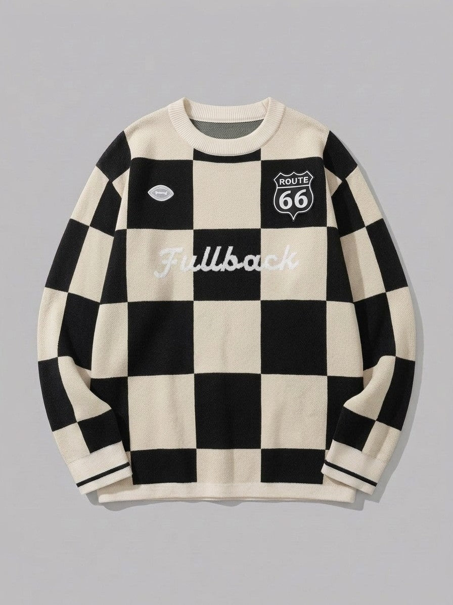 Sabbioneta Men's Checkerboard Knit Sweater — ivoryblack — packshot