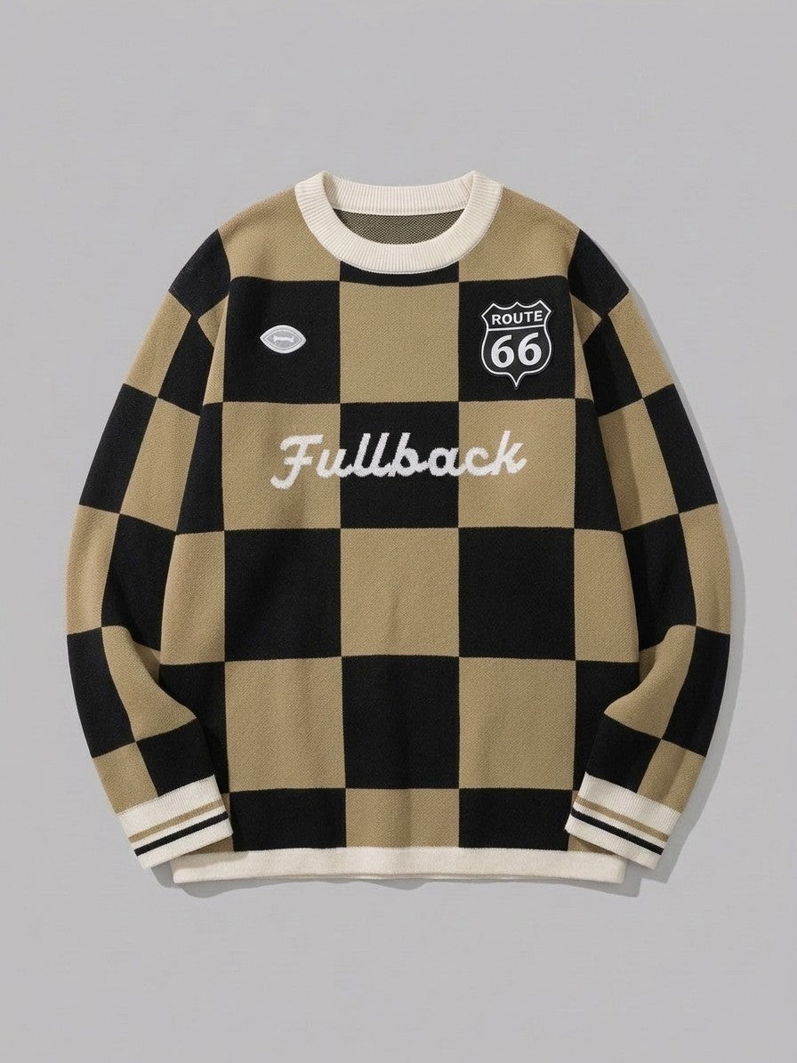 Sabbioneta Men's Checkerboard Knit Sweater — khakiblack — packshot