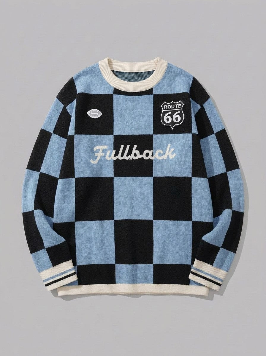 Sabbioneta Men's Checkerboard Knit Sweater — lightblueblack — packshot