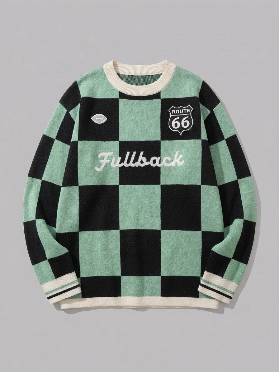 Sabbioneta Men's Checkerboard Knit Sweater — mintblack — packshot