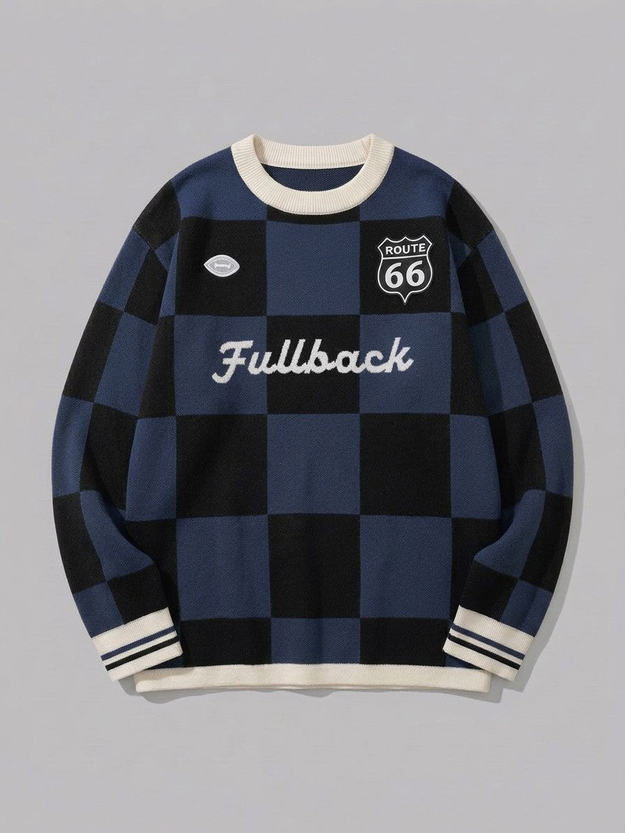 Sabbioneta Men's Checkerboard Knit Sweater — navyblack — packshot