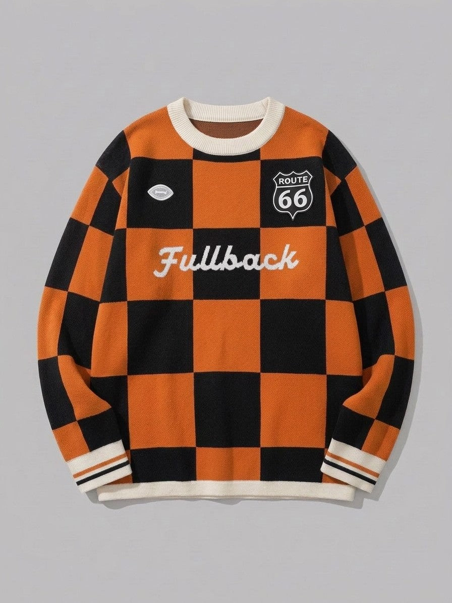 Sabbioneta Men's Checkerboard Knit Sweater — orangeblack — packshot