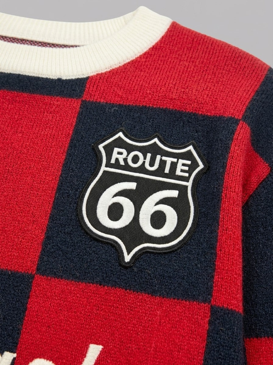 Sabbioneta Men's Checkerboard Knit Sweater — rednavy — detail-2