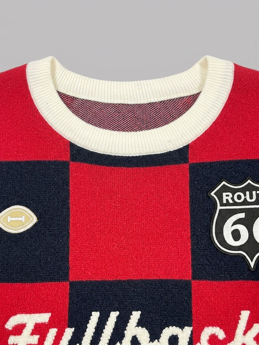 Sabbioneta Men's Checkerboard Knit Sweater — rednavy — detail