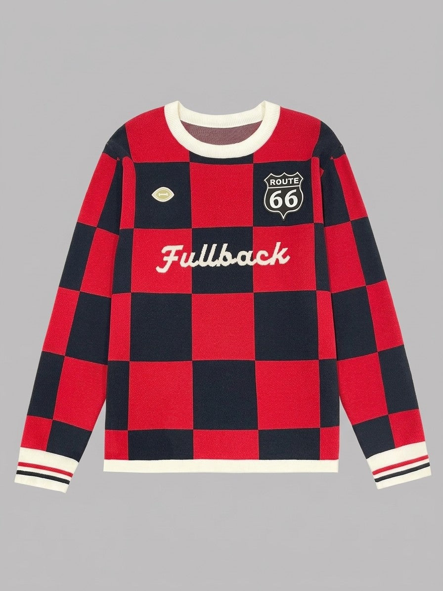 Sabbioneta Men's Checkerboard Knit Sweater — rednavy — packshot