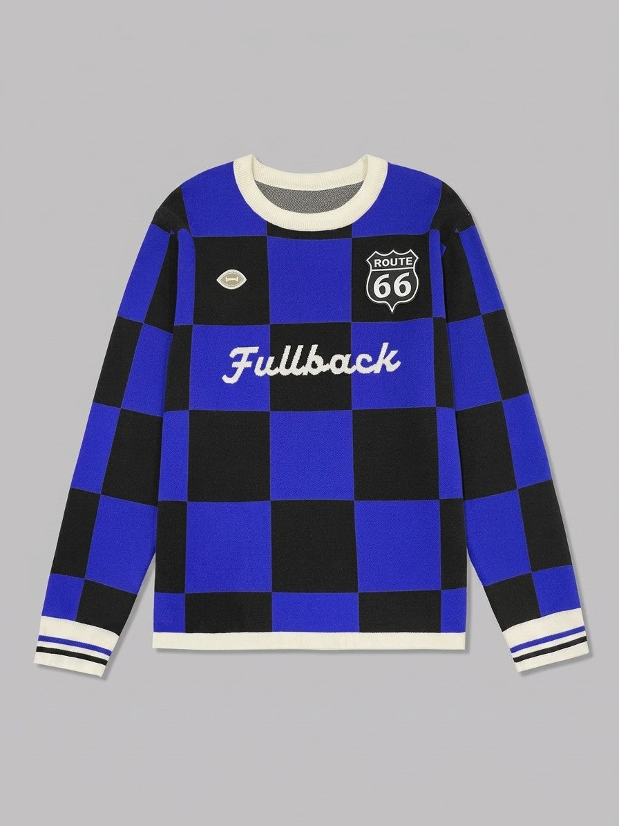 Sabbioneta Men's Checkerboard Knit Sweater — royalblueblack — packshot