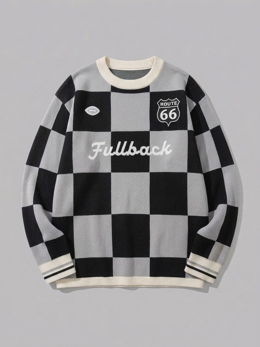 Sabbioneta Men's Checkerboard Knit Sweater — silverblack — packshot
