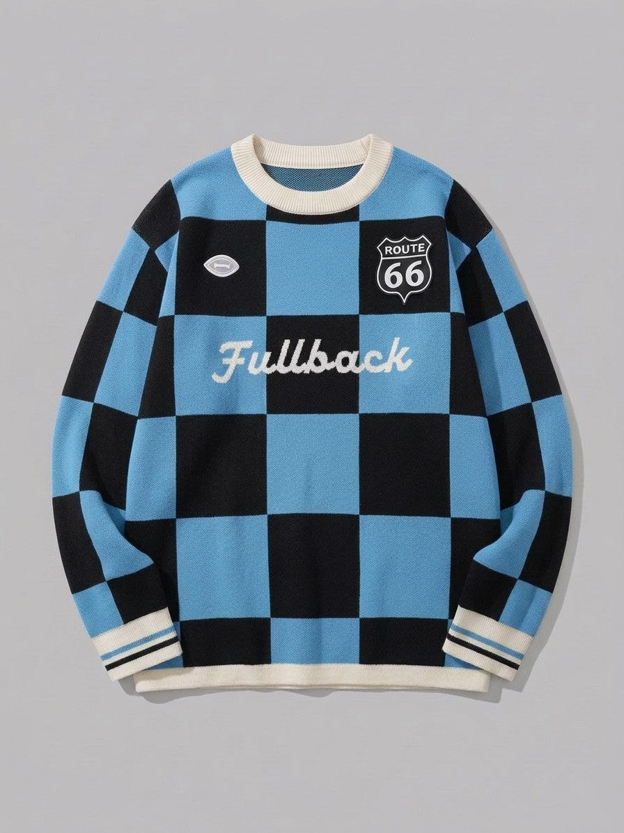 Sabbioneta Men's Checkerboard Knit Sweater — skyblueblack — packshot