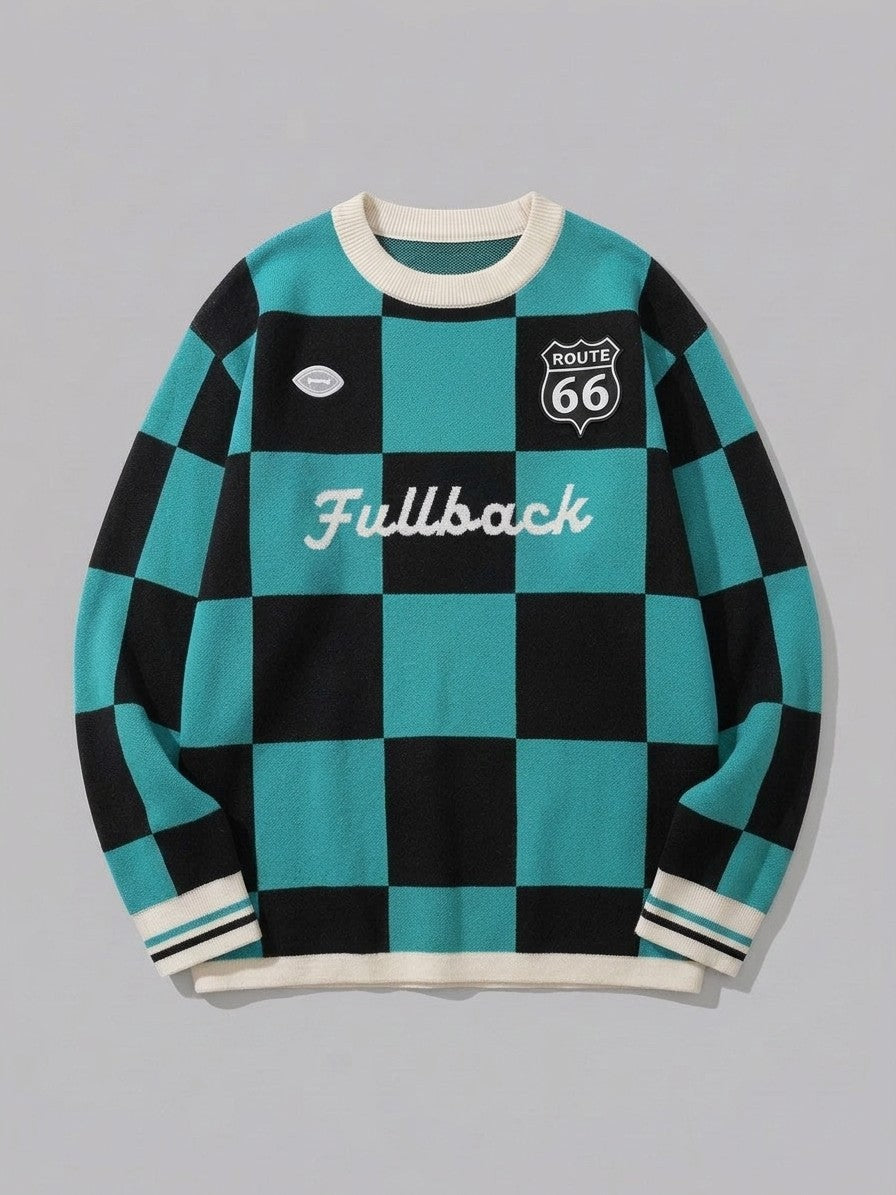 Sabbioneta Men's Checkerboard Knit Sweater — turquoiseblack — packshot