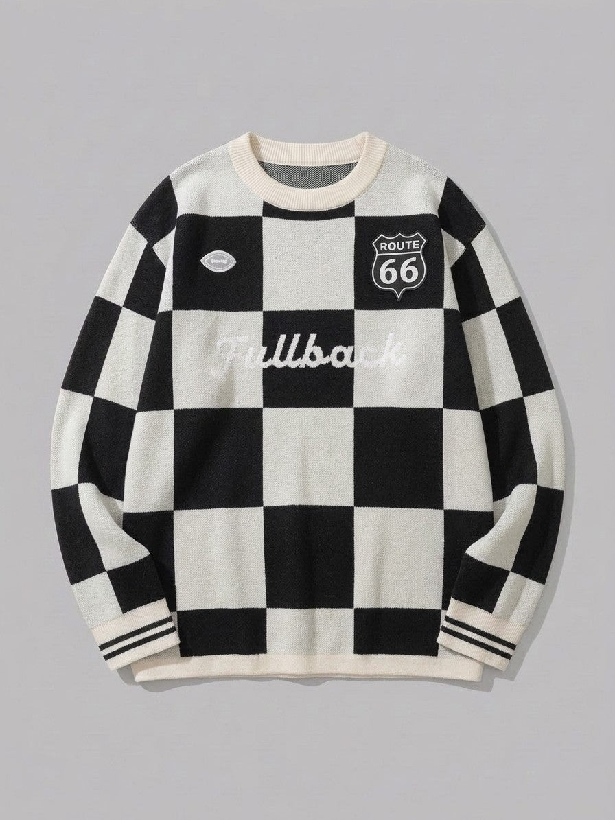 Sabbioneta Men's Checkerboard Knit Sweater — whiteblack — packshot