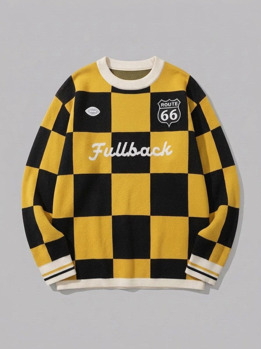 Sabbioneta Men's Checkerboard Knit Sweater — yellowblack — packshot