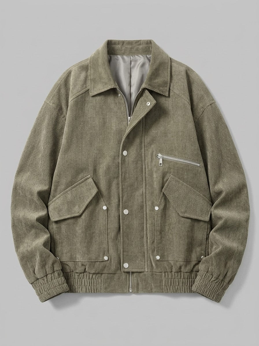 Sacile Men's Corduroy Flap-Pocket Bomber Jacket — armygreen — packshot