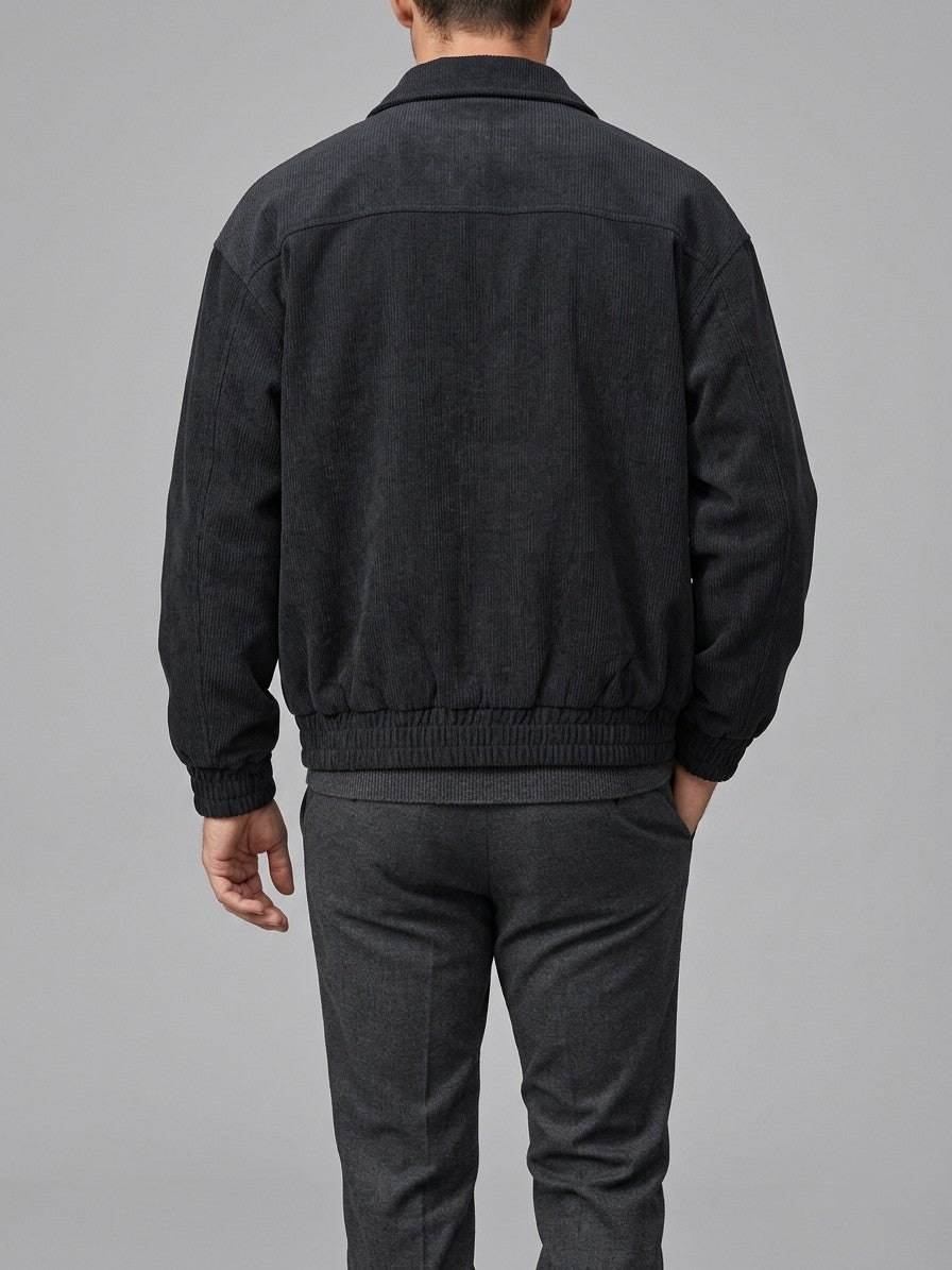 Sacile Men's Corduroy Flap-Pocket Bomber Jacket — black — back