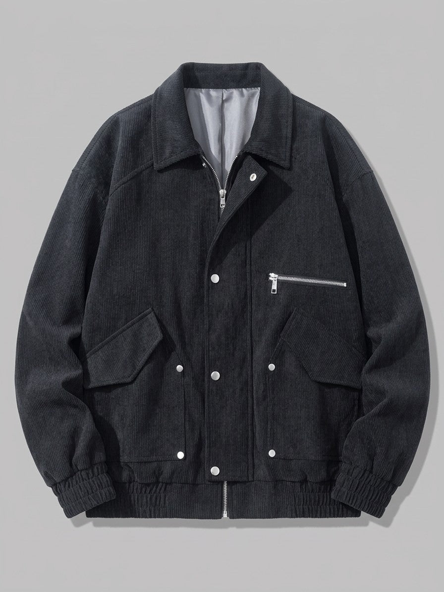 Sacile Men's Corduroy Flap-Pocket Bomber Jacket — black — packshot