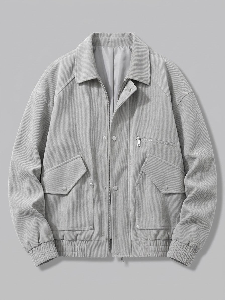 Sacile Men's Corduroy Flap-Pocket Bomber Jacket — grey — packshot