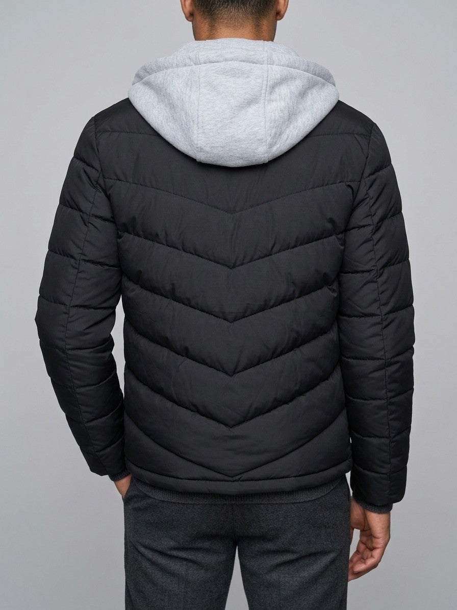 Salina Men's Chevron Quilted Hooded Puffer Jacket — blackgray — back