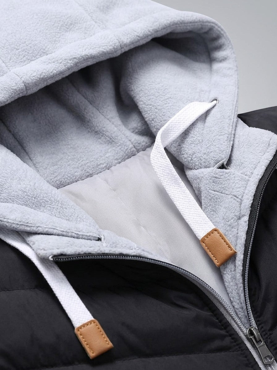 Salina Men's Chevron Quilted Hooded Puffer Jacket — blackgray — detail-2