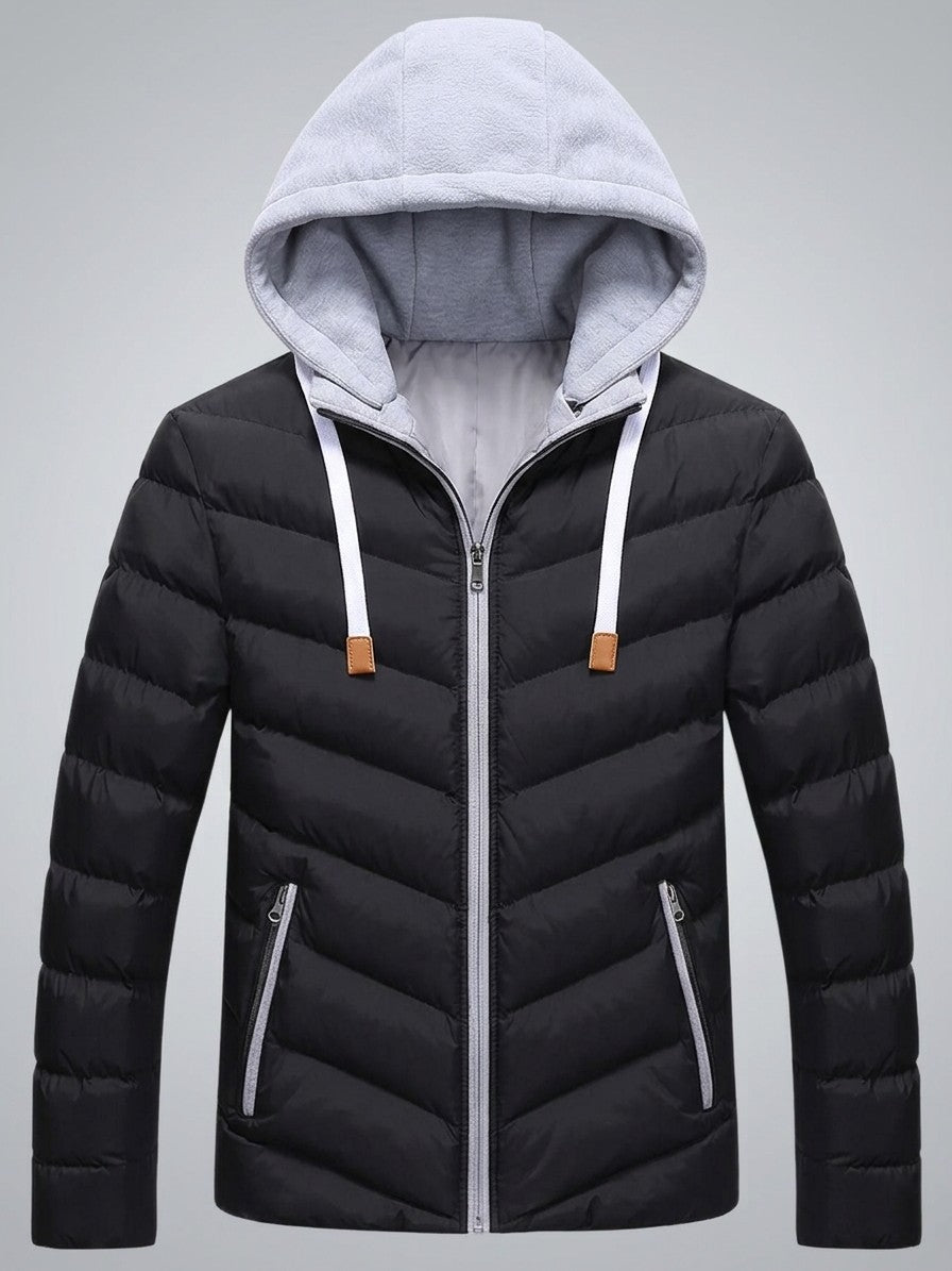 Salina Men's Chevron Quilted Hooded Puffer Jacket — blackgray — packshot