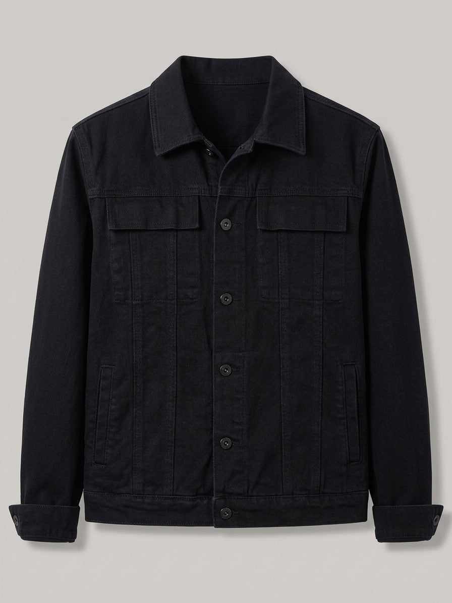 Salo Men's Denim Jacket with Chest Pockets — black — packshot