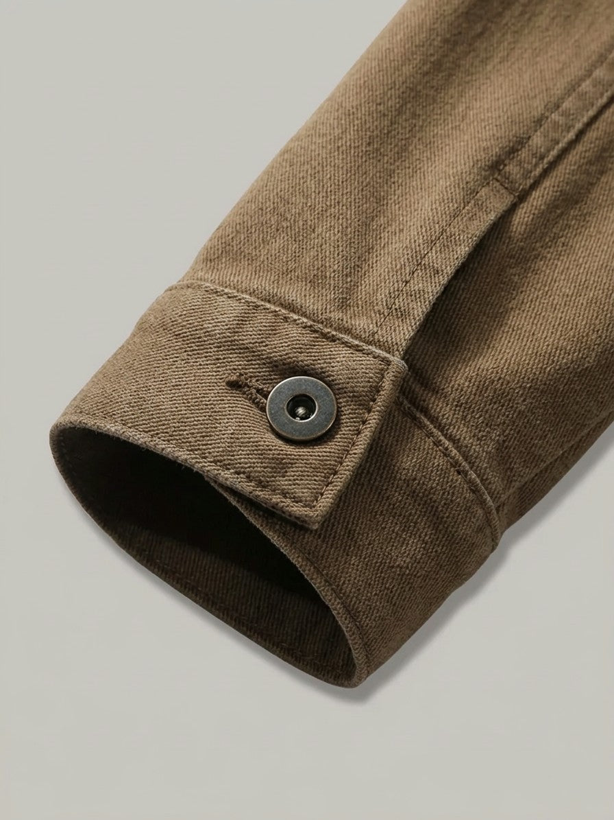 Salo Men's Denim Jacket with Chest Pockets — coffee — detail-alt
