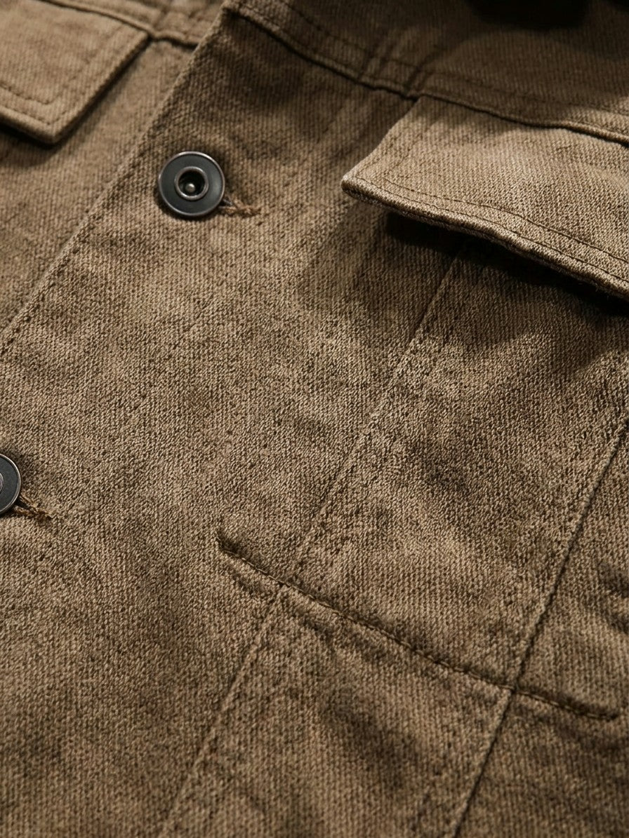 Salo Men's Denim Jacket with Chest Pockets — coffee — detail