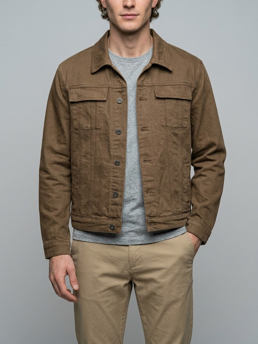 Salo Men's Denim Jacket with Chest Pockets — coffee — front