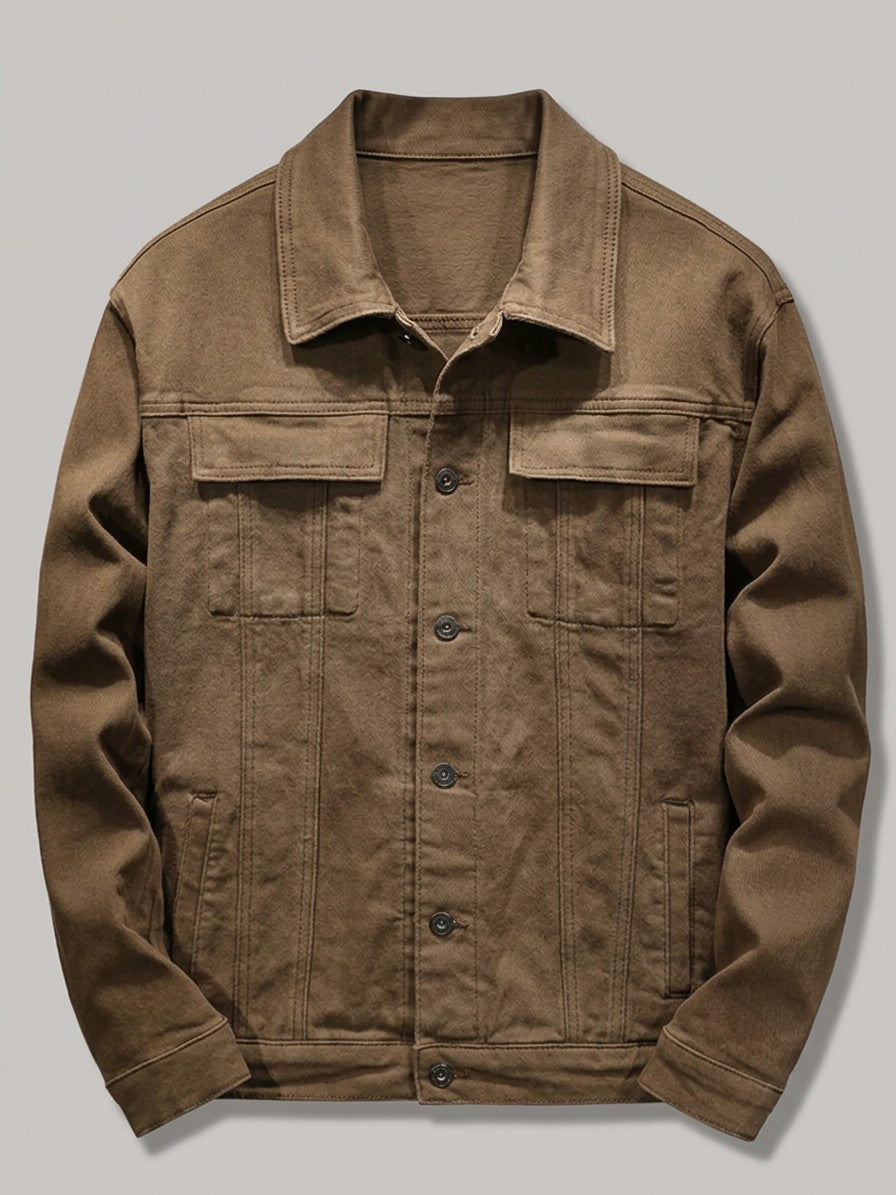 Salo Men's Denim Jacket with Chest Pockets — coffee — packshot