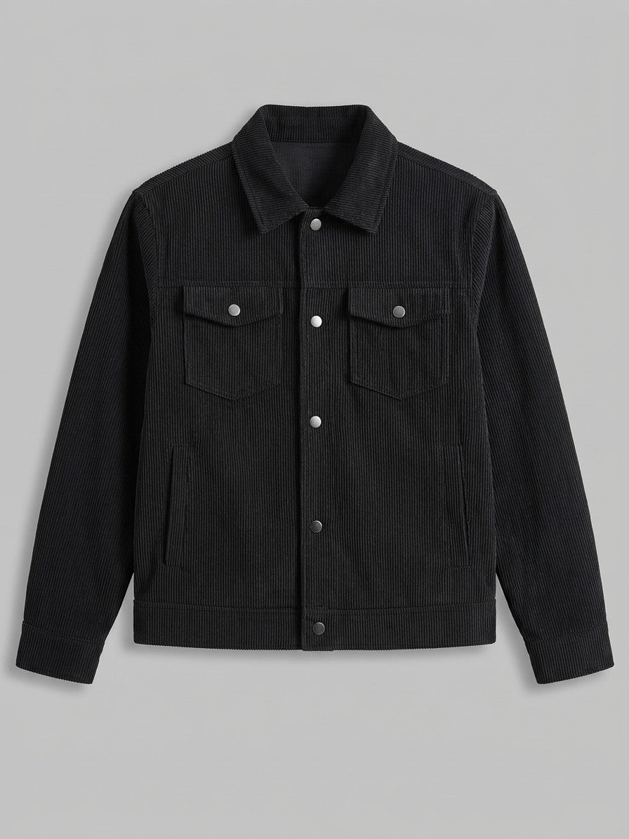 Salsomaggiore Men's Snap-Front Corduroy Trucker Jacket — black — packshot