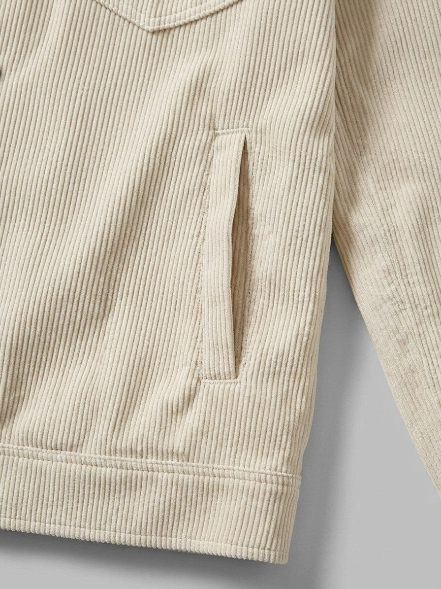 Salsomaggiore Men's Snap-Front Corduroy Trucker Jacket — cream — detail-collar