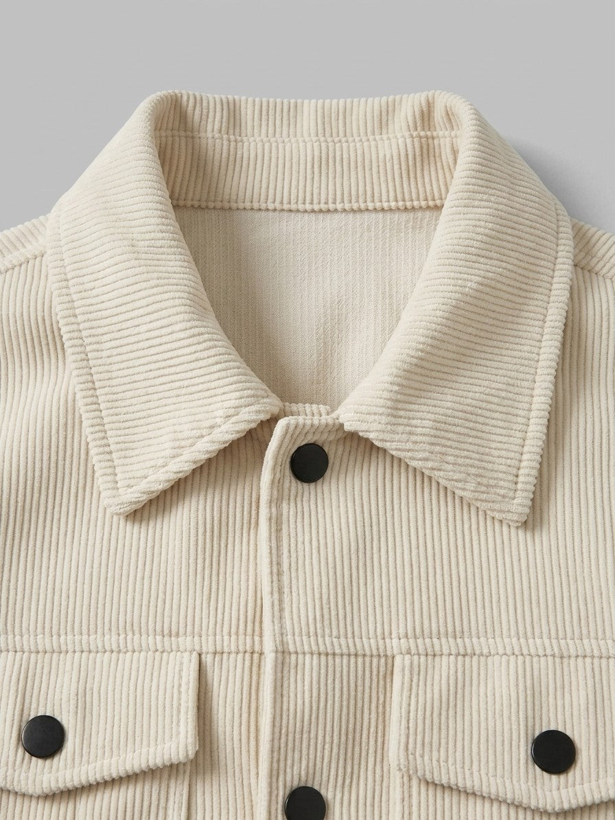 Salsomaggiore Men's Snap-Front Corduroy Trucker Jacket — cream — detail
