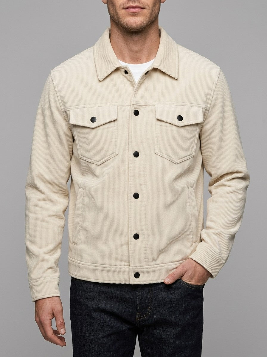 Salsomaggiore Men's Snap-Front Corduroy Trucker Jacket — cream — front