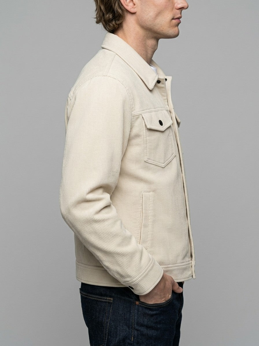 Salsomaggiore Men's Snap-Front Corduroy Trucker Jacket — cream — side