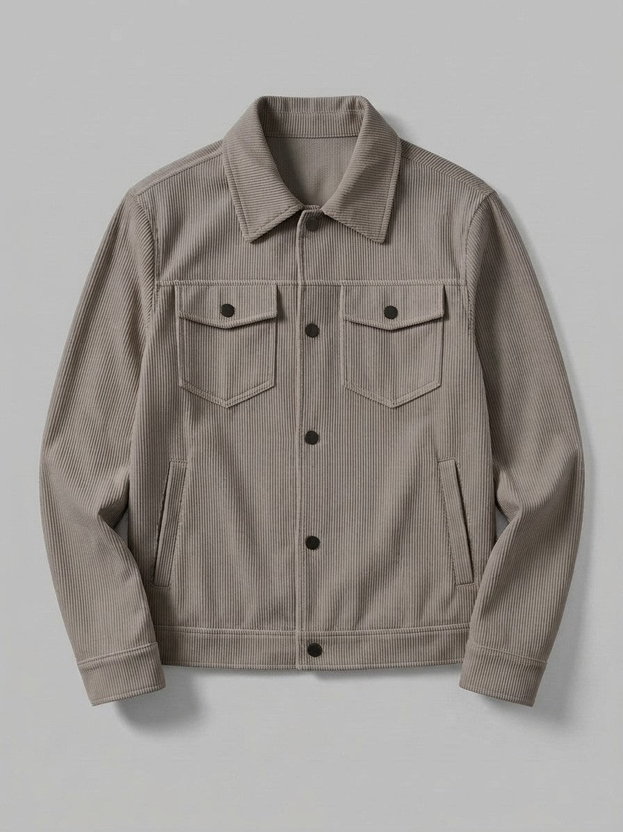 Salsomaggiore Men's Snap-Front Corduroy Trucker Jacket — grey — packshot
