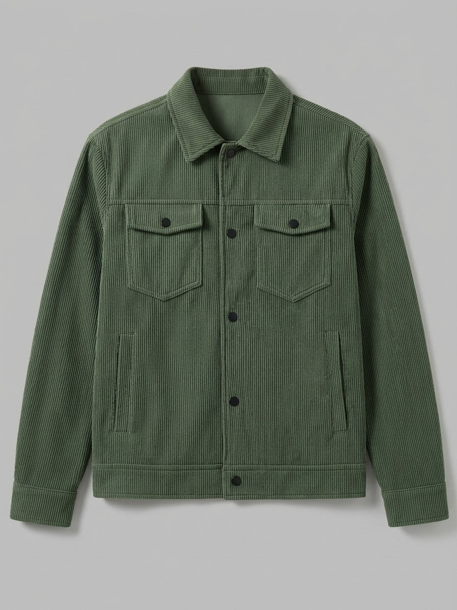 Salsomaggiore Men's Snap-Front Corduroy Trucker Jacket — mossgreen — packshot