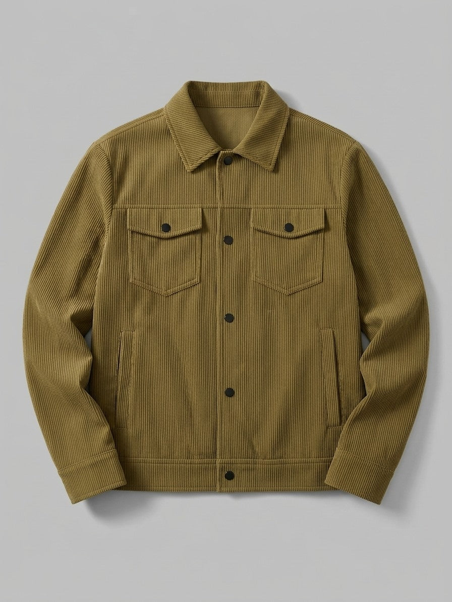 Salsomaggiore Men's Snap-Front Corduroy Trucker Jacket — olivekhaki — packshot