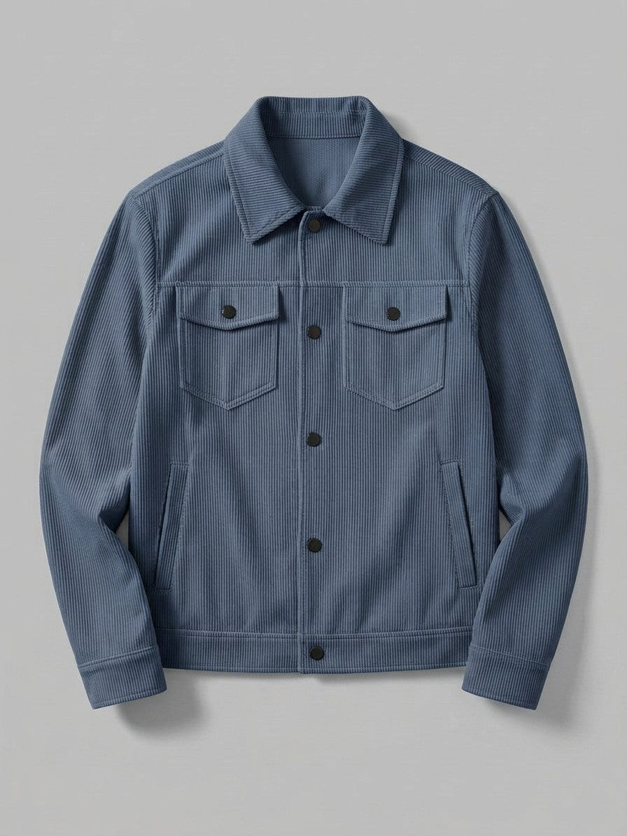 Salsomaggiore Men's Snap-Front Corduroy Trucker Jacket — slateblue — packshot
