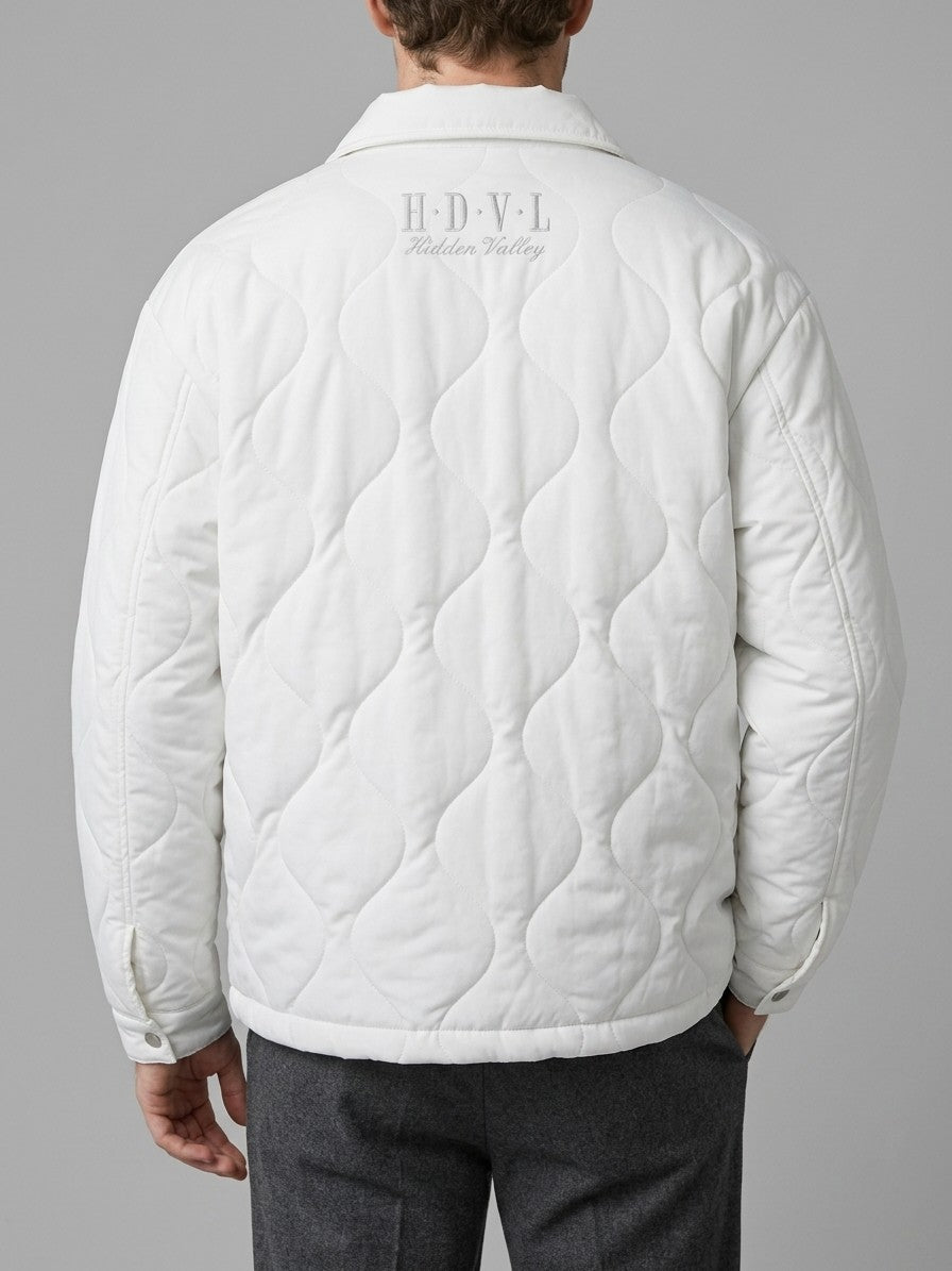 Saluzzo Men's Embroidered Onion-Quilted Jacket — white — back