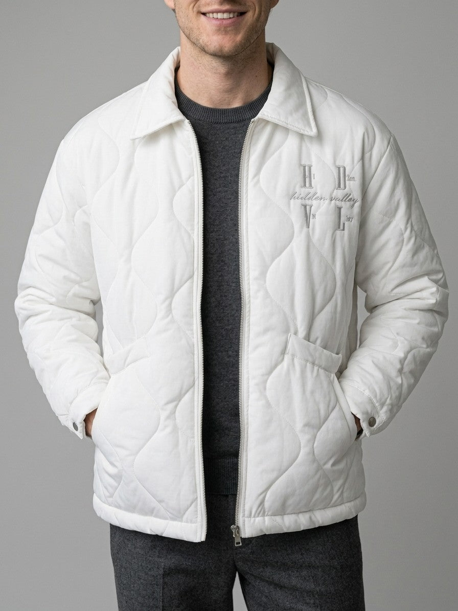 Saluzzo Men's Embroidered Onion-Quilted Jacket — white — front