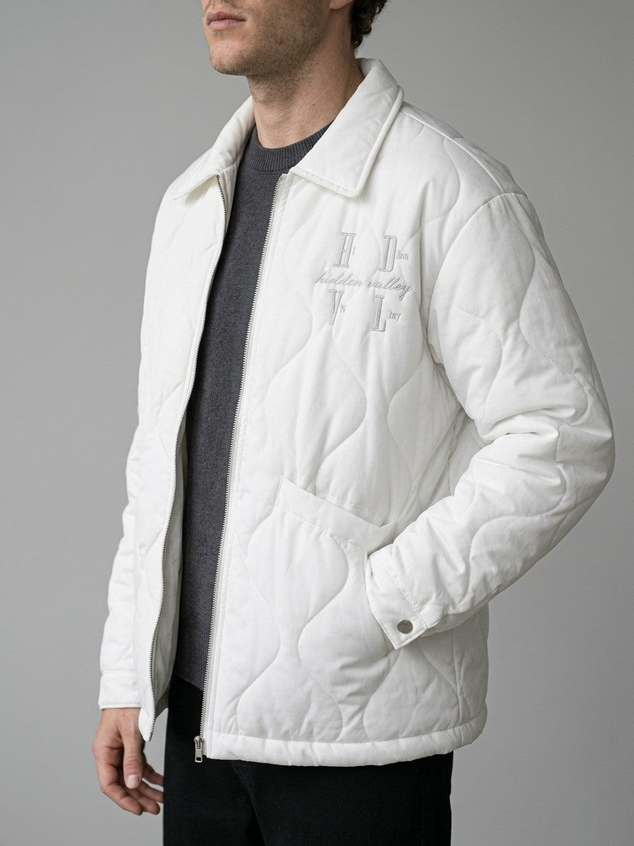 Saluzzo Men's Embroidered Onion-Quilted Jacket — white — side