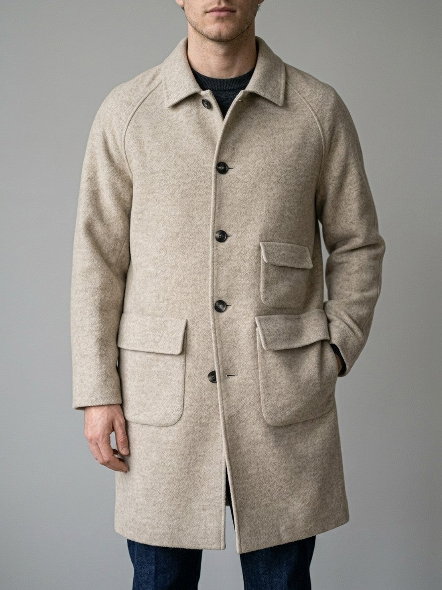 Sambuca Men's Double-Faced Wool Raglan Overcoat — oatmeal — front